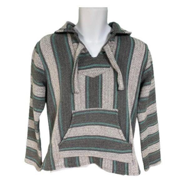 Original Senor Lopez Gray & Teal Baja Poncho Hoodie Mens Size L - Picture 1 of 8